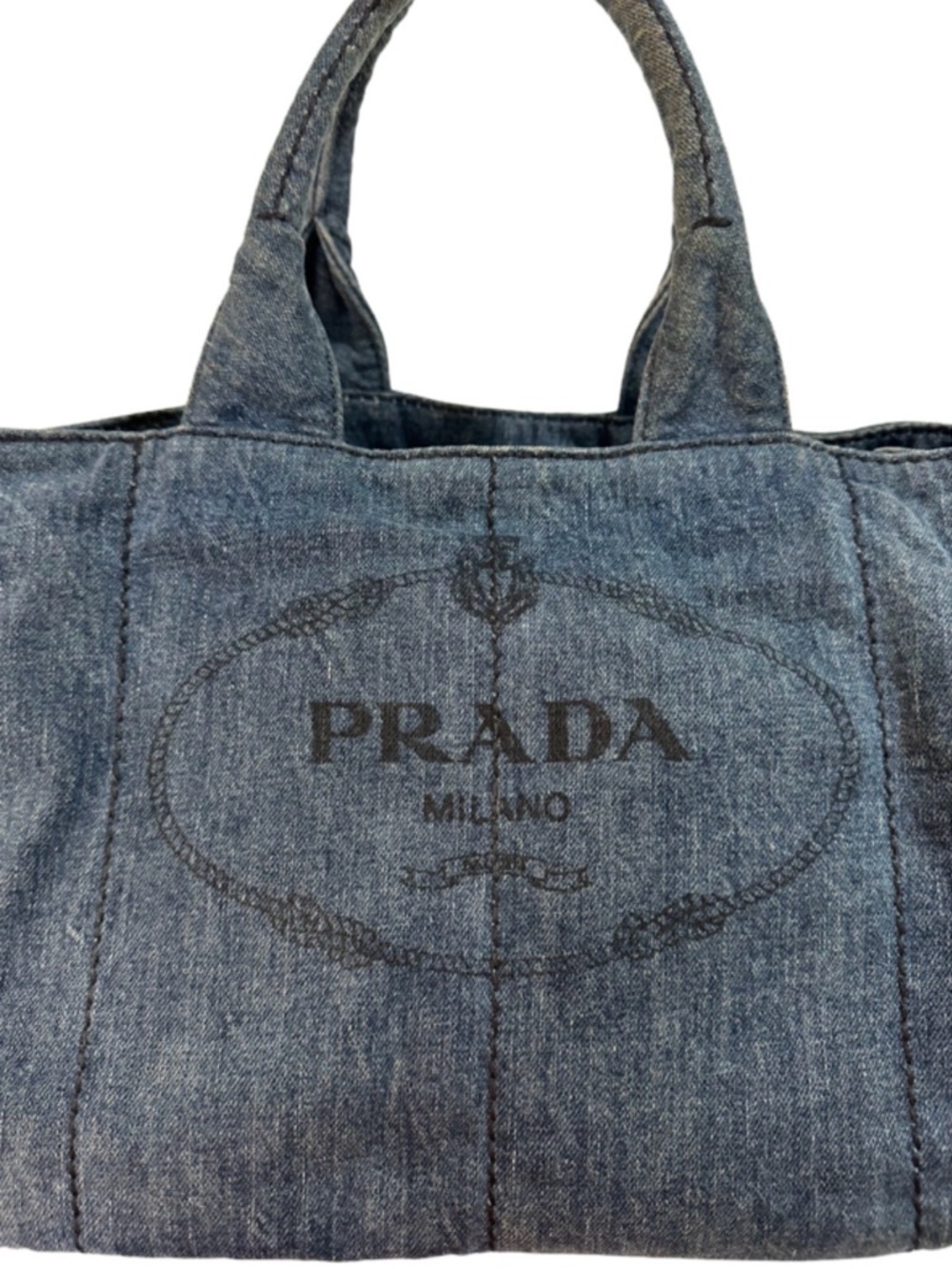 Delete me-PRADA CANAPA LARGE DENIM TOTE BAG BLUE AVIO ITALY LOGO AUTHENTIC - Picture 7 of 16